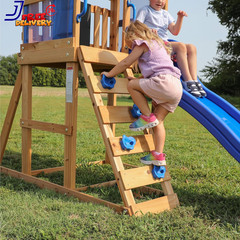 Wood Swing Set with Wave Slide Play Deck Rock Wall Ladder Belt Swings Outdoor