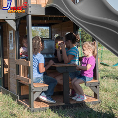 Canyon Creek Cedar Wood Swing Set with Wave Slide, Clubhouse, Play Kitchen, Picn
