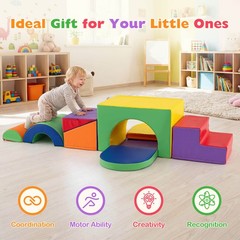 7PCS Soft Foam Climbing Blocks Set w/Slide & Tunnel, Waterproof & Easy to Clean