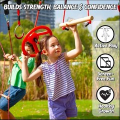Ninja Warrior Obstacle Course for Kids – 50Ft Slackline with 8 Obstacles, Monkey