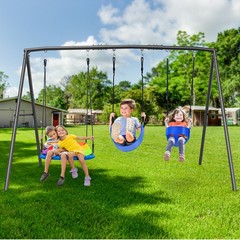 440lbs Metal Swing Set with 3 Swings Toddler Swing Backyard Swing Set for Kids