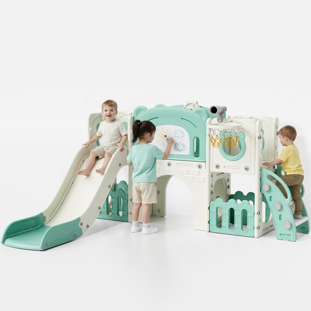 10-in-1 Slide Set for Kids Age 3+, Toddler Climber Slide Set with Drawing Board