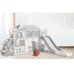 8 in 1 Toddler Slide Kids Climber Playset Indoor Outdoor Slide Gray For 1-3 Age