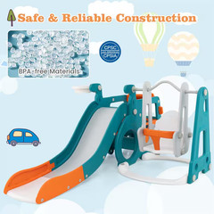 5-In-1 Toddler Slide Set with Basketball Hoop and Swing Baby Slide Playset Indoo
