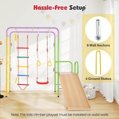 Metal Indoor Jungle Gym 8-in-1 Climbing Playset w/ Monkey Bars, Wall, Ladder