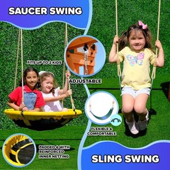 Wooden Swing Set playground Outdoor Backyard Slide Play Fort