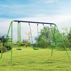 2-in-1 Kids Metal Swing Set for Backyard