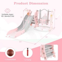 Toddler Slide and Swing Set 4-in-1 Indoor Playground with Extended Slide & Swing