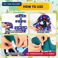 3PCS Toddler Baby Swing Seat Cushion Pad Dinosaur Full Bucket Insert Cover