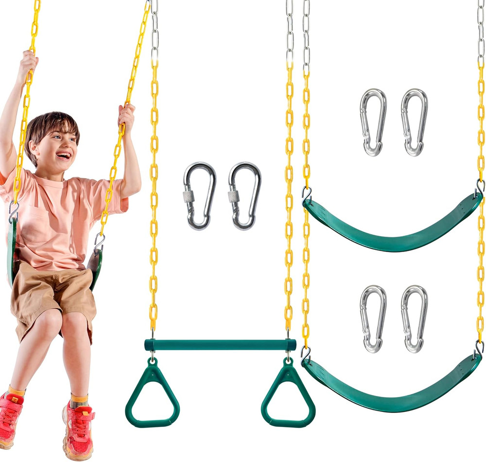 3 Pack Swing Set with Trapeze Bar and Rings Kids Outdoor Playground Accessory