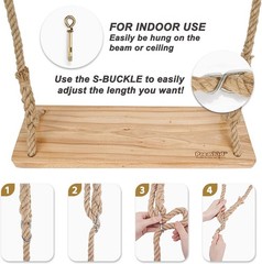 Wooden Quality Tree Swing Seat adjustable rope straps 500lbs load, In/OutDors ✴