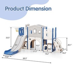 8 in 1 Toddler Climber Slide Playset Outdoor Indoor Slide Playset for Kids Blue