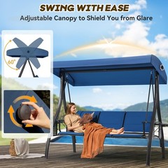 3 Seat Patio Swing Outdoor Swing with Textilene Backrest & 2 Cup Holders with