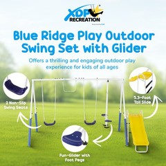 XDP Recreation Blue Ridge Play Outdoor Swing Set with Glider, 2 Swings & Slide