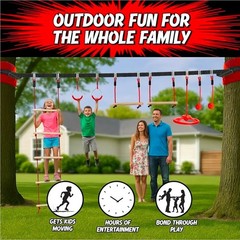 Ninja Warrior Obstacle Course for Kids – 50Ft Slackline with 8 Obstacles, Monkey
