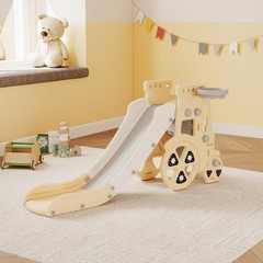 Toddler Slide Playset, Activity Center with Basketball Hoop, Yellow