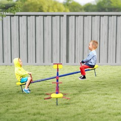 Metal Seesaw for Kids Outdoor 71.75″ L x 71.75″ W x 19″ H, Red Blue Yellow