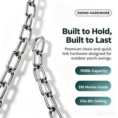 316 Marine Grade Stainless Steel Porch Swing Chain Kit – Heavy Duty 7.8 Ft Re…