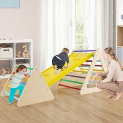 5 in 1 Montessori Triangle Set 3PCS Wooden Toddler Climbing Playset w/ Nesting
