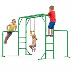 Jungle Gym Monkey Bars w/ Trapeze Swing 400lbs Weather-Resistant Outdoor Playset
