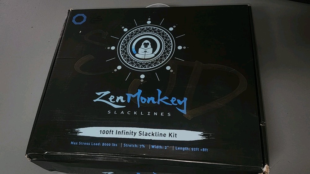 ZenMonkey Infinity Slackline Kit 2″ X 100 Foot Longline Slackline Ergo Ratchet
