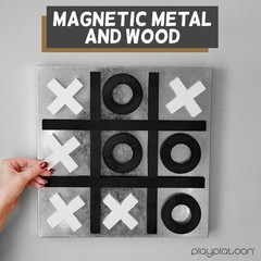 Play Platoon Magnetic Tic Tac Toe Game – Large Metal and Wooden Wall Mounted Boa