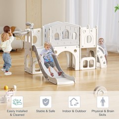 8 in 1 Toddler Climber Slide Playset Outdoor Indoor Slide Playset for Kids White