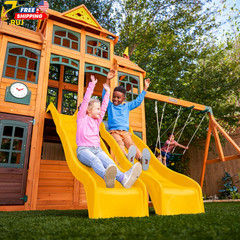 Atlas Point Wooden Outdoor Swing Set/Playset with Kitchen Slides and Glider NEW