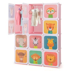 3 Pieces Kids’ Room Bundle: Twin Bed Frame Wardrobe Closet Vanity Table and Stoo