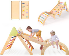Pikler Triangle Set Montessori Toddler Climbing Toys Indoor, Foldable Climbin…