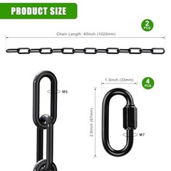 2 Pack 40 Inch Hanging Swing Chain with 4 Carabiners, 1000LB 40″ (2 Pcs) Black