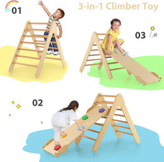 Pikler Triangle Set 3 in 1 Climbing Toys for Toddlers Wood Montessori Baby Jungl