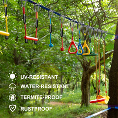 Ninja Warrior Obstacle Course for Kids Backyard-65Ft Slackline Kit with 13 Obsta