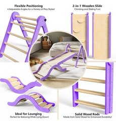 🔥NEW🔥 Pikler Triangle Set 7in1 Foldable Toddler Climbing Toys Indoor, Purple