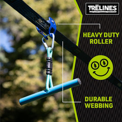 Roller Adventure Line 36 Ft. – Kids Slackline Ride Set – Ninja Course Attachment