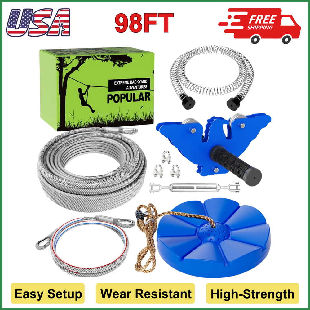 Zipline Kits For Kids & Adults, 98FT Zip Line Kits Outdoor Playground Equipment