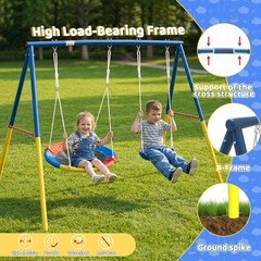 Swing Sets for Backyard with Kids Slide Outdoor Metal Playset 3 in 1 Swing Set