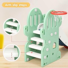 Toddler 7-in-1 Slide Swing Playground,Kids Climber Set w Hoop,Soccer&Golf Green
