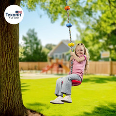 Tree Swing for Kids – Single Disc Seat and Rainbow Climbing Rope Set W/Carabiner