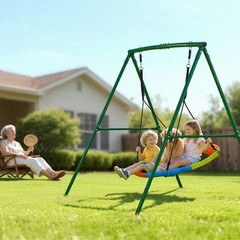 Saucer Swing Set: 40″ Diameter, Powder-Coated Steel A-Frame, 440lb, Green