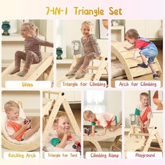 7-in-1 Montessori Pikler Triangle Set with Cushion, Ramp, Arch & Ladder