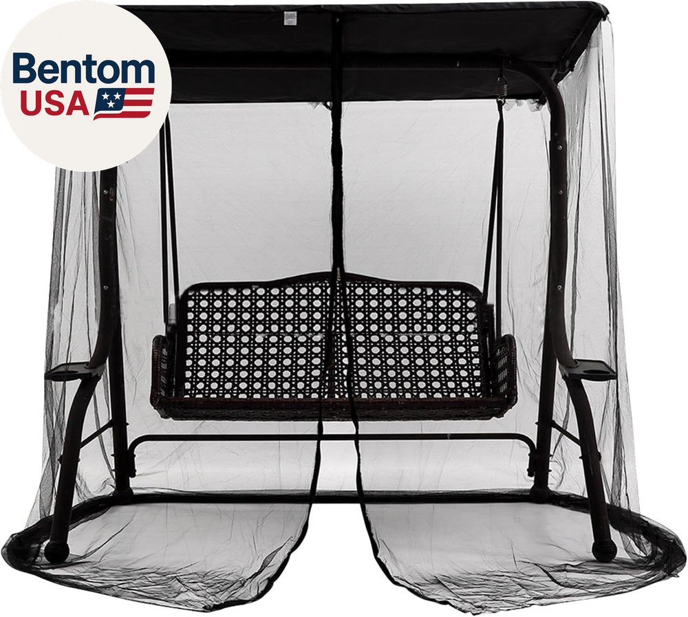 Patio Swing Mosquito Netting for 2-3 Seater Swing, Black Patio Swing Mosquito Ne