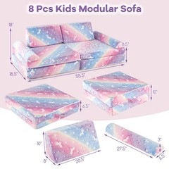 8 Pieces Modular Kids Play Couch Glow in Dark Toddler Sectional Sofa Multi Color