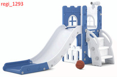 6-in-1 Toddler Slide w/ Storage, Hoop, Telescope, L Slide, Blue for Kids