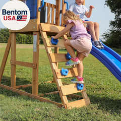 Bay Pointe Cedar Wood Swing Set with Wave Slide, Play Deck, Rock Wall Ladder, Be