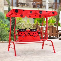 Kids Patio Swing Chair Children Porch Bench Canopy 2 Person Yard Furniture Red