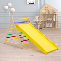 3 in 1 Triangle Climber with Ramp Wooden Toddler Climbing Triangle Toys for Slid