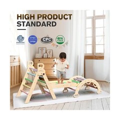 BlueWood Pikler Triangle Set 7in1 Foldable Baby Climbing Toys Wooden Montesso…