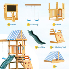 All-in-One Wooden Swing Set with Slide, Swings, Climbing Wall & More!