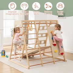 Wooden Slide And Climbing Wall For Toddlers 3+, Natural Wood, 176 Lbs Capacity